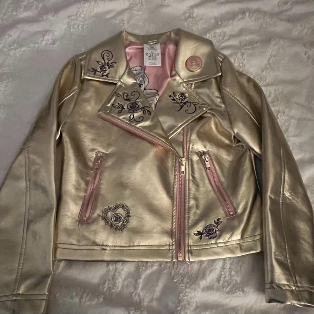 Disney Gold and Pink Beauty and the Beast faux Leather Jacket